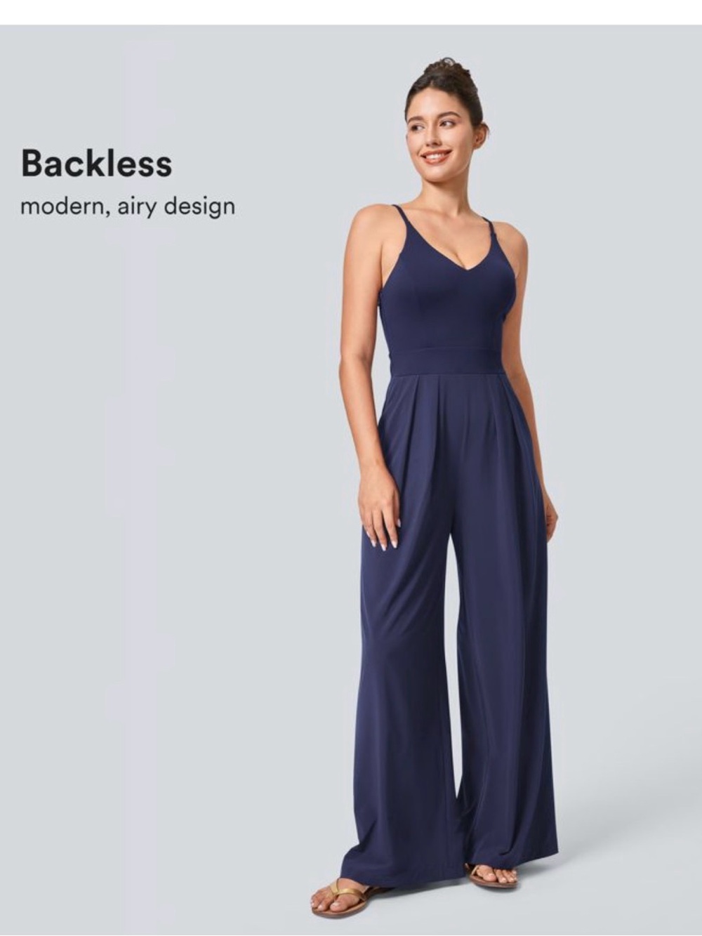 HALARA Navy Blue Backless Wide-Leg Jumpsuit *NWT*